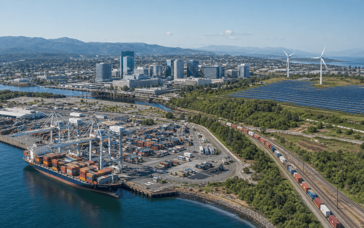 Port, rail, renewable energy, and commercial real estate in one economic landscape