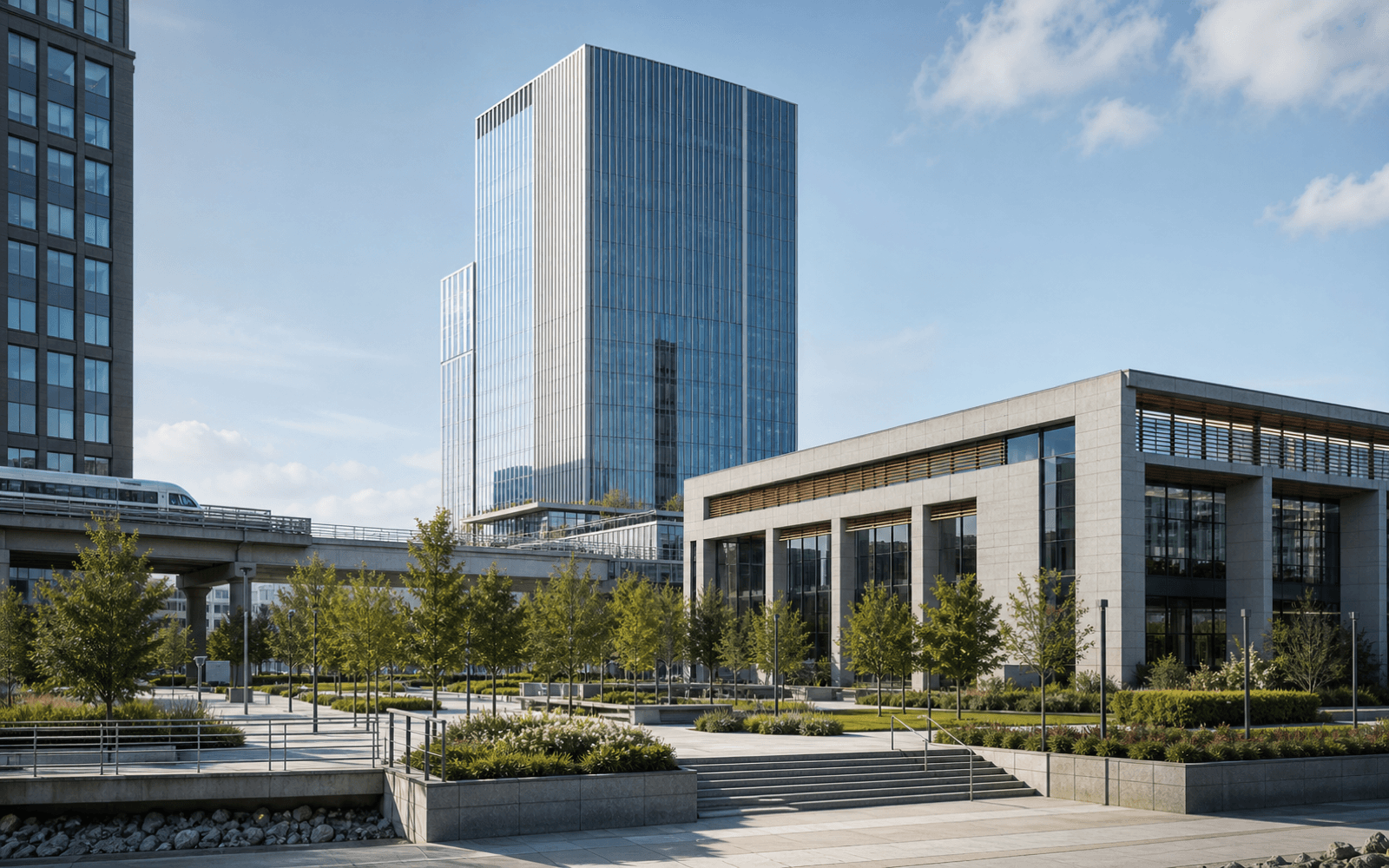 Modern commercial real estate and transit infrastructure